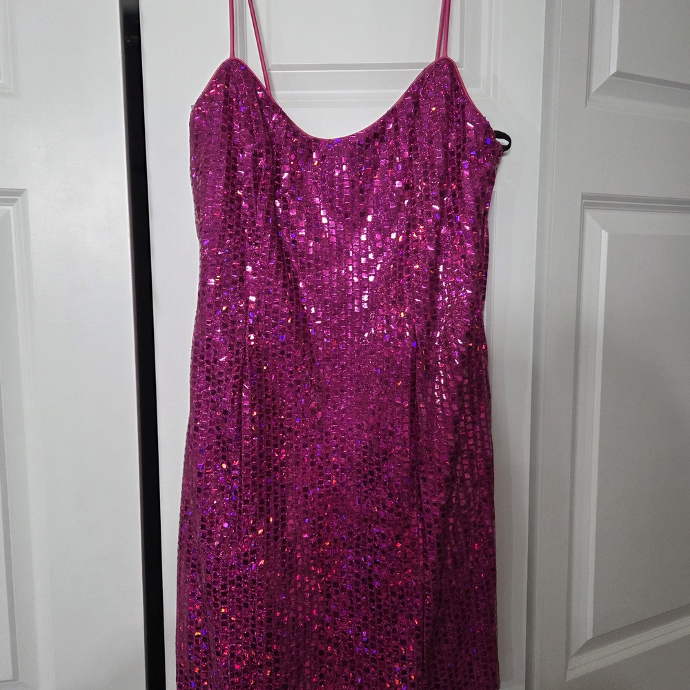Vintage 1980s LA Glo Sparkling Pink Magenta Sequin  Mini Dress Y2K